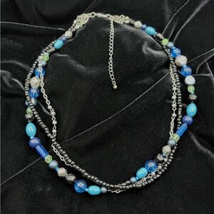 Blue and Black Beaded Necklace